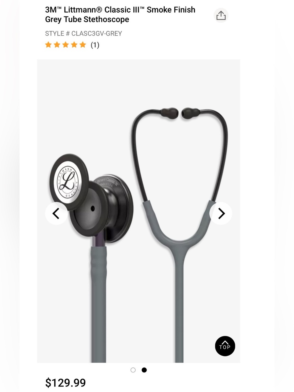 3M™ Littmann® Classic III™ Smoke Finish Grey Tube Stethoscope 5873, 27"